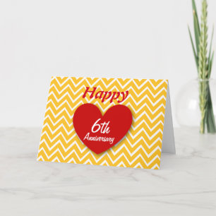 Cartão Feliz 6º Aniversário de Casamento Chevron Dourado