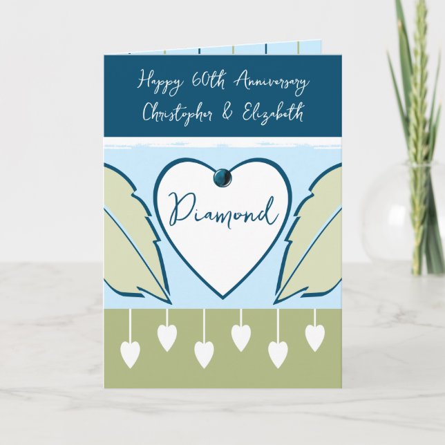 Cartão Feliz 60º aniversário adiciona nomes azuis (Frente)