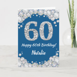 Cartão Feliz 60º aniversário, Azul e Silver Glitter Card