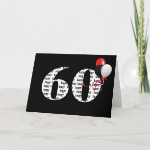 Cartão Feliz 60º aniversário de preto com balões