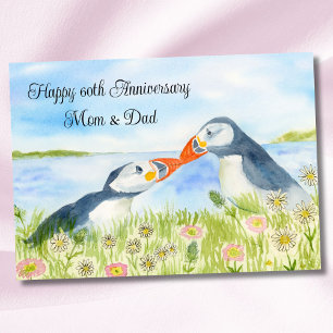 Cartão Feliz 60º Aniversário Mamãe & Papai Puffins
