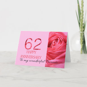 Cartão Feliz 62º aniversário de rosas para os pais
