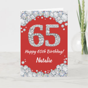 Cartão Feliz 65º aniversário, Red e Silver Glitter Card