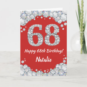 Cartão Feliz 68º aniversário, Red e Silver Glitter Card