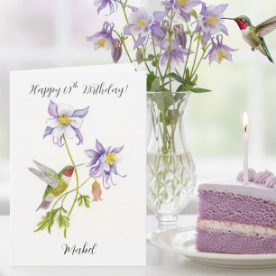 Cartão Feliz 69º Aniversário Columbine com Beija-flor