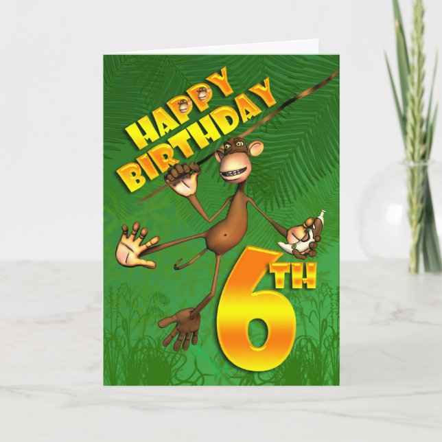 Cartão Feliz 6 Birthday Monkey Banana (Frente)
