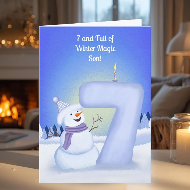 Cartão Feliz 7º Aniversário Boneco de Neve Filho  (Criador carregado)