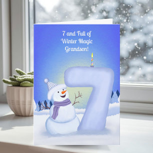 Cartão Feliz 7º Aniversário Boneco de Neve Neto