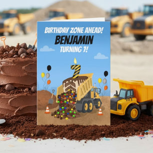 Cartão Feliz 7º Aniversário Caminhão Basculante Personali