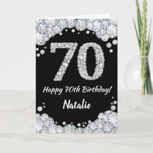 Cartão Feliz 70 Aniversário Negro e Silver Gliter Card