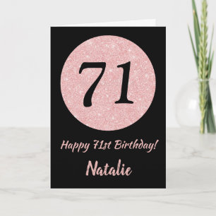 Cartão Feliz 71rua Aniversário Negro e Rosa rosa Dourado