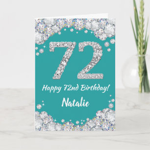 Cartão Feliz 72º Aniversário do Teal e do Silver Glitter