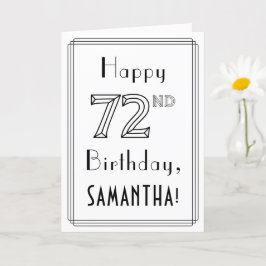 Cartão Feliz 72º Aniversário, Estilo de Deco da Arte com 