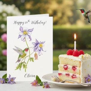 Cartão Feliz 74º Aniversário Columbine com Beija-flor