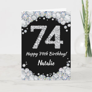 Cartão Feliz 74.º Aniversário - Placa Luminosa Preta e Pr