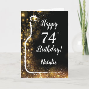 Cartão Feliz 74.º aniversário, Vinho Negro e Dourado
