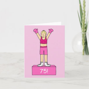 Cartão Feliz 75º aniversário Lady Boxer em rosa