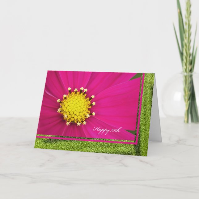 Cartão Feliz 75.º Aniversário - Cosmos Rosa (Frente)