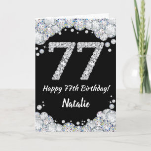Cartão Feliz 77.º aniversário - Placa brilhante Preta e P