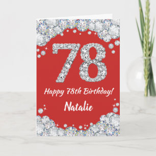 Cartão Feliz 78º aniversário, Red e Silver Glitter Card