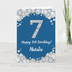 Cartão Feliz 7 Birthday Blue e Silver Glitcard