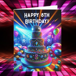 Cartão Feliz 8º Aniversário Bolo de Disco