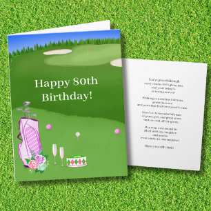 Cartão Feliz 80º Aniversário Bolsa de Golfe Rosa no Campo
