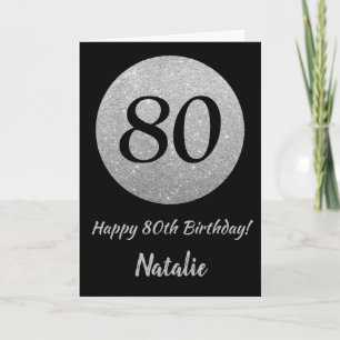 Cartão Feliz 80 Aniversário Negro e Silver Gliter Card