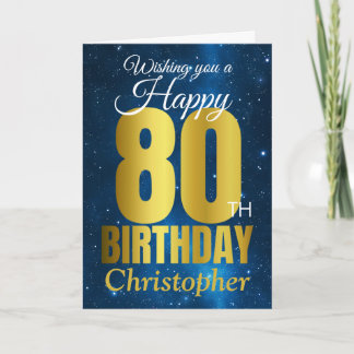 Cartão Feliz 80 Birthday Azul Dourado