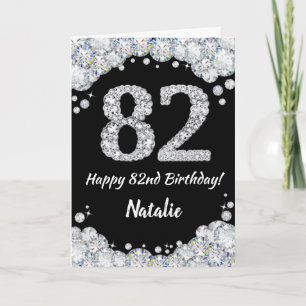 Cartão Feliz 82º Aniversário - Placa Brilhante Preta e Pr