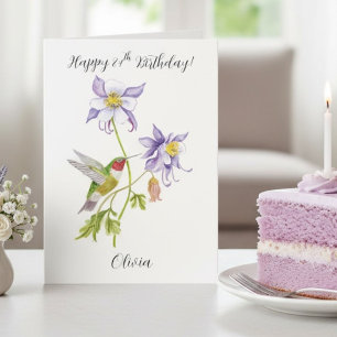 Cartão Feliz 84º Aniversário Columbine com Beija-flor