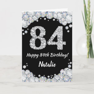 Cartão Feliz 84.º Aniversário - Placa Luminosa Preta e Pr