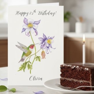 Cartão Feliz 85º Aniversário Columbine com Beija-flor