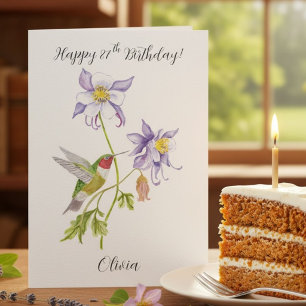 Cartão Feliz 87º Aniversário Columbine com Beija-flor
