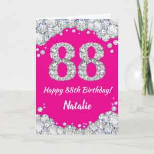 Cartão Feliz 88º aniversário, rosa quente e brilho prat