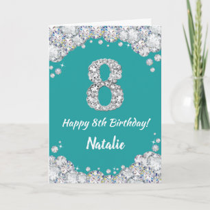 Cartão Feliz 8.º Aniversário do Teal e do Silver Glitter 