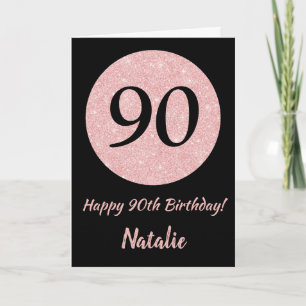 Cartão Feliz 90 Aniversário Negro e Rosa cor-de-rosa Dou