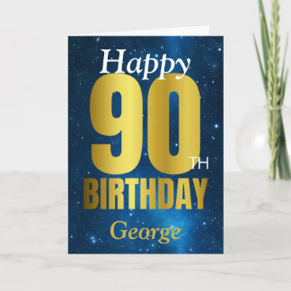 Cartão Feliz 90 Birthday Azul Dourado