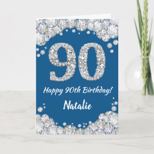 Cartão Feliz 90 Birthday Blue e Silver Glitcard