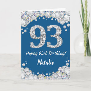 Cartão Feliz 93º Aniversário, Azul e Silver Glitter Card