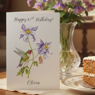 Cartão Feliz 93º Aniversário Columbine com Beija-flor