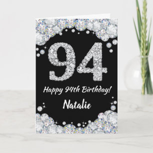 Cartão Feliz 94.º Aniversário - Placa Glitter Preta e Pra