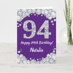 Cartão Feliz 94.º Aniversário, Roxo e Placa Luminosa Prat