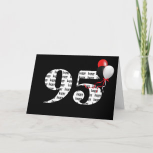 Cartão Feliz 95º aniversário de preto com balões