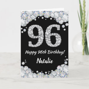 Cartão Feliz 96.º aniversário, Black and Silver Glitter C