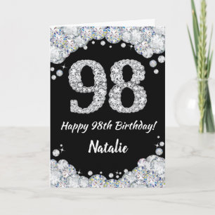 Cartão Feliz 98.º aniversário, Black and Silver Glitter C
