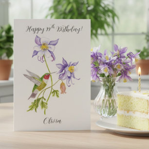 Cartão Feliz 99º Aniversário Columbine com Beija-flor