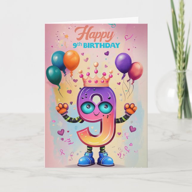 Cartão Feliz 9.º Aniversário (Frente)