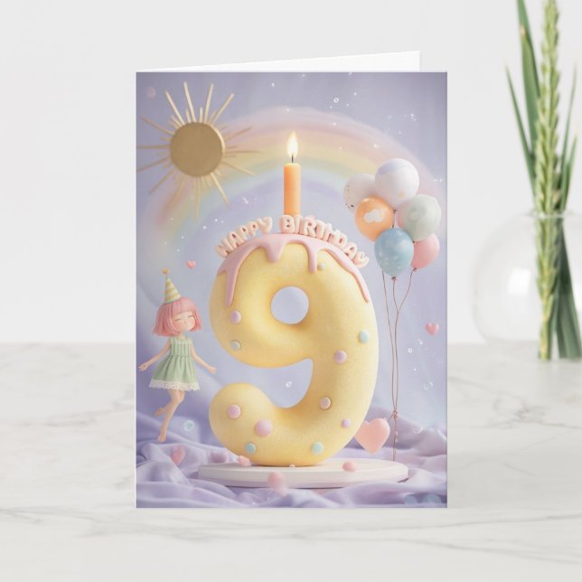 Cartão Feliz 9.º Aniversário (Frente)
