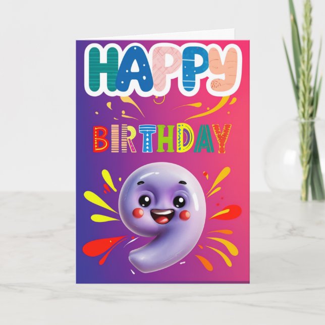 Cartão Feliz 9 de aniversário (Frente)